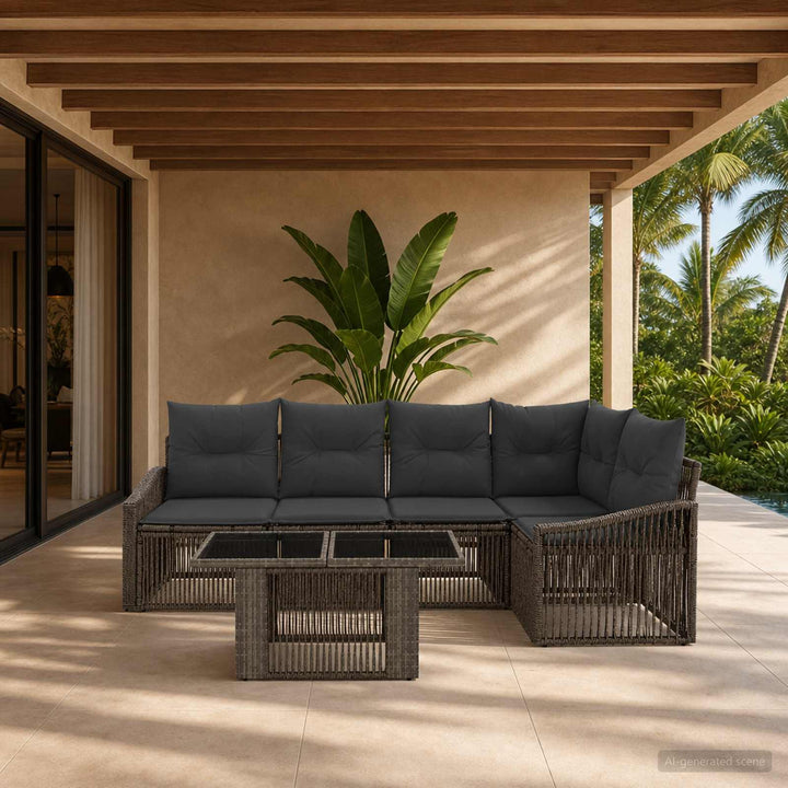 Havesofa Sæt 6 stk. Grå og Mørkegrå polyrattan