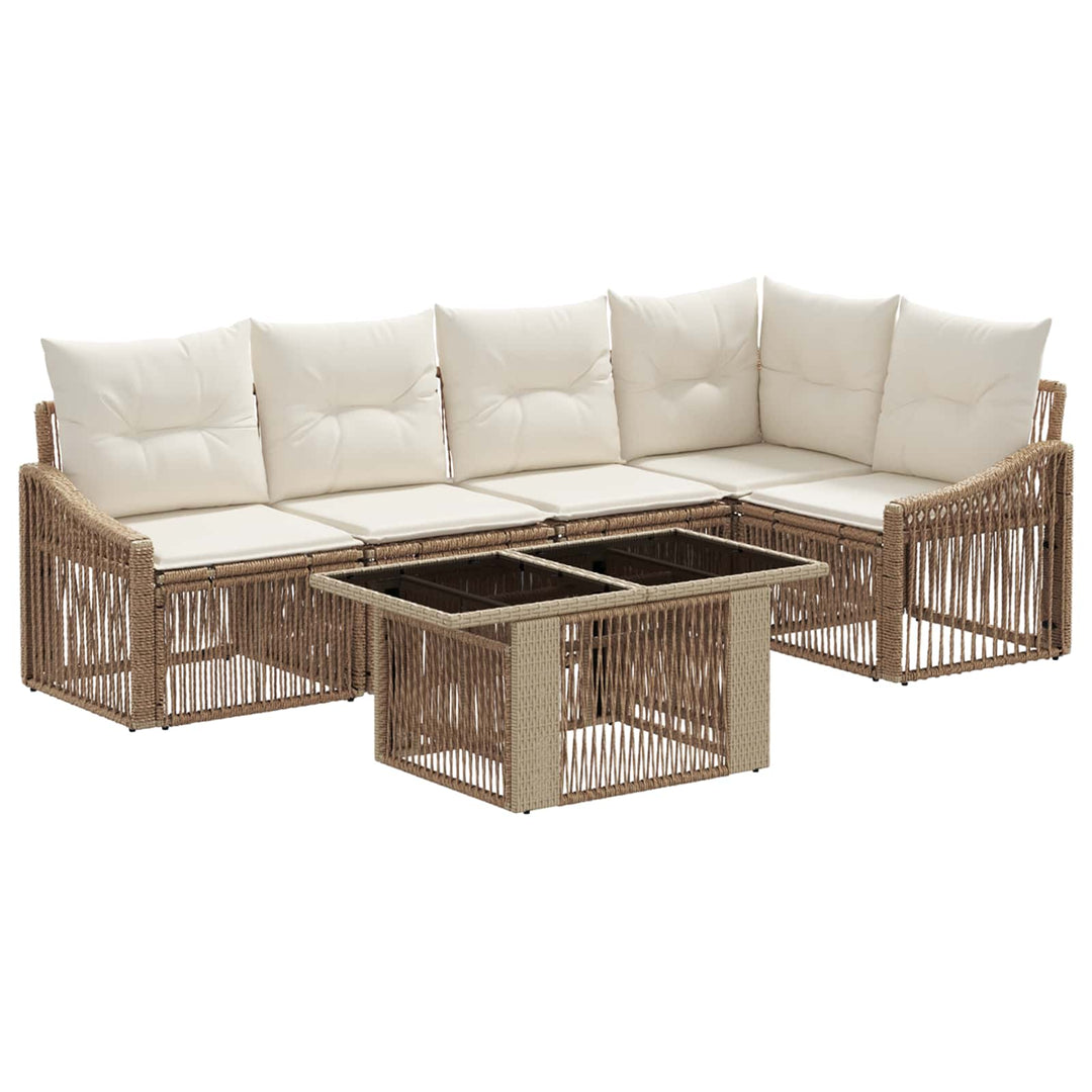 Havesofa Sæt 6 stk. Beige og cremehvid polyrattan