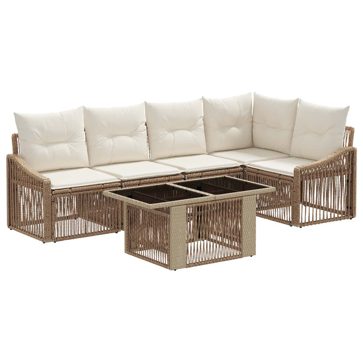 Havesofa Sæt 6 stk. Beige og cremehvid polyrattan
