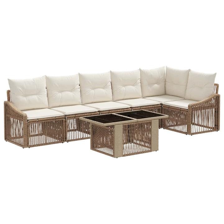 Havesofa Sæt 7 stk. Beige og cremehvid polyrattan