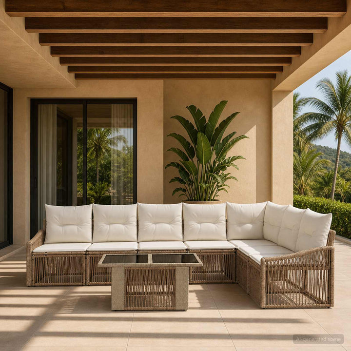 Havesofa Sæt 8 stk. Beige og cremehvid polyrattan