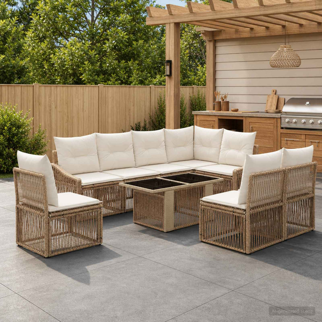 Havesofa Sæt 9 stk. Beige og cremehvid polyrattan