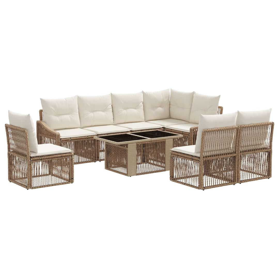 Havesofa Sæt 9 stk. Beige og cremehvid polyrattan