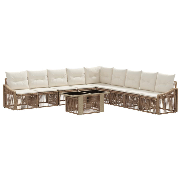 Havesofa Sæt 10 stk. Beige og cremehvid polyrattan