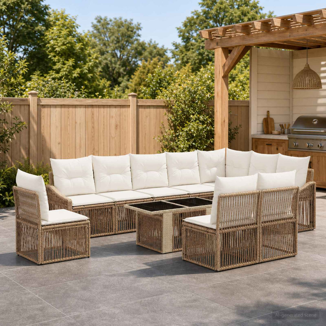 Havesofa Sæt 11 stk. Beige og cremehvid polyrattan