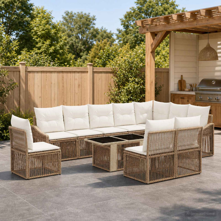 Havesofa Sæt 11 stk. Beige og cremehvid polyrattan