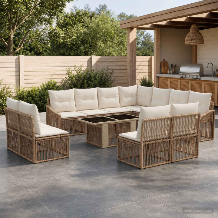 Havesofa Sæt 12 stk. Beige og cremehvid polyrattan