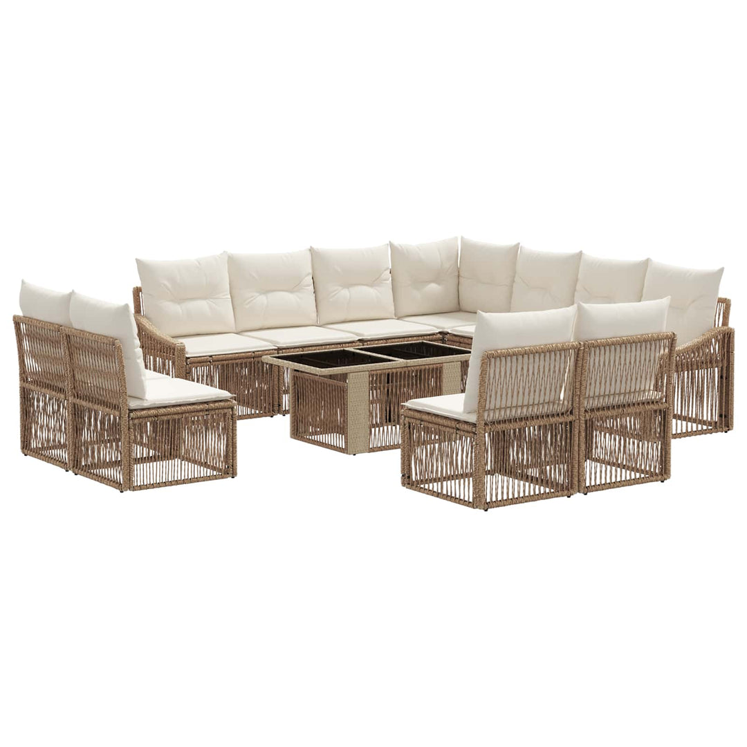 Havesofa Sæt 12 stk. Beige og cremehvid polyrattan