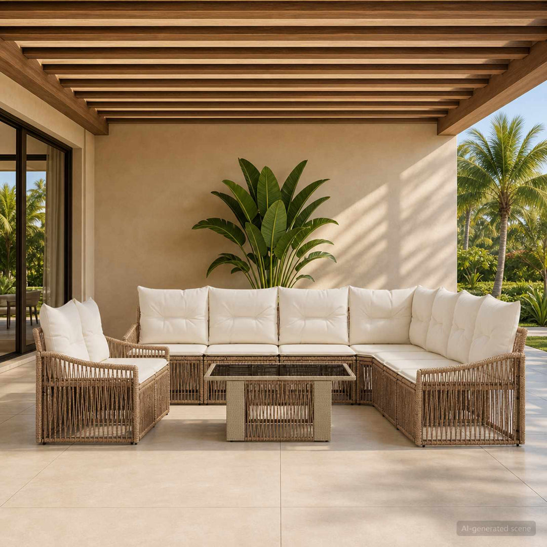 Havesofa Sæt 10 stk. Beige og cremehvid polyrattan