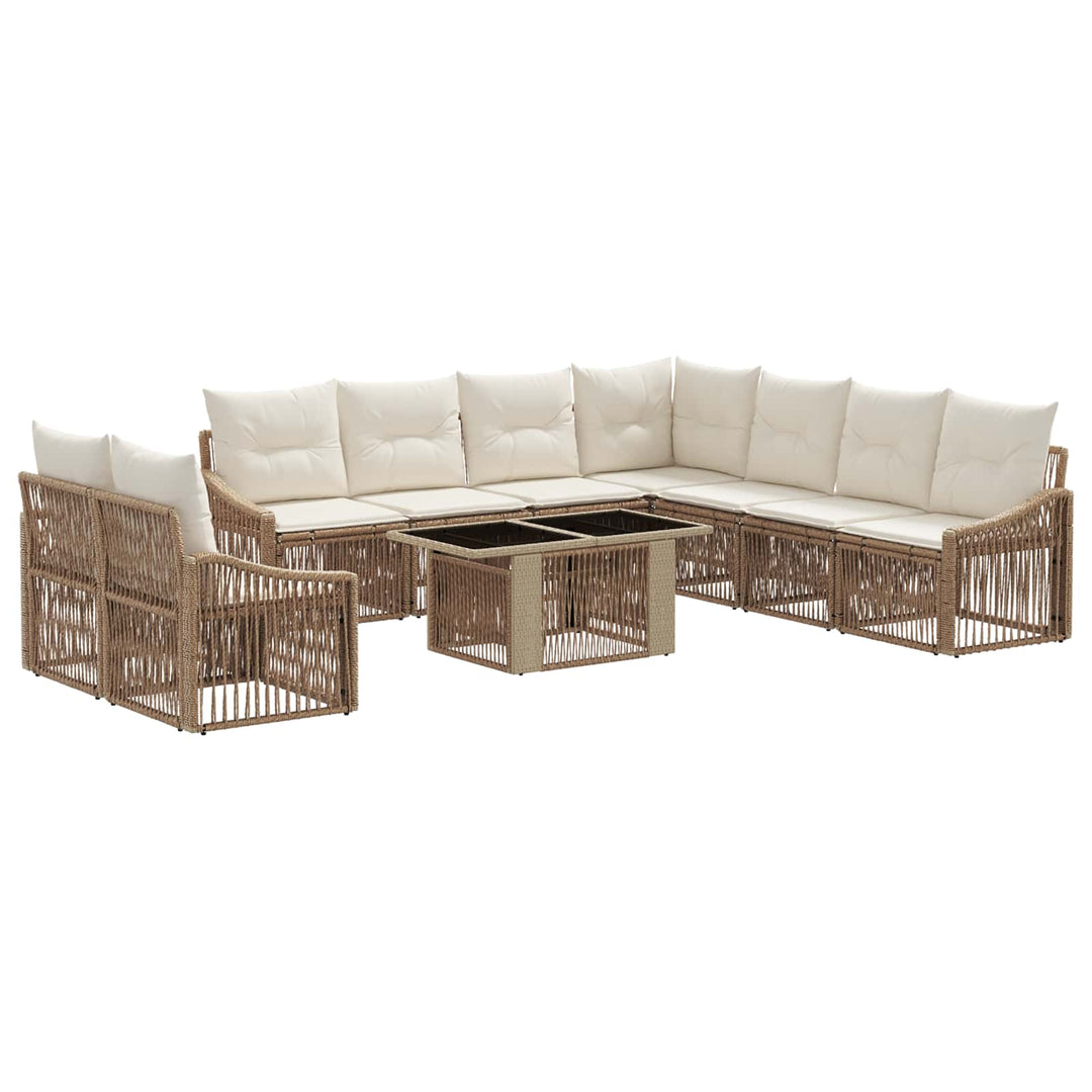Havesofa Sæt 10 stk. Beige og cremehvid polyrattan