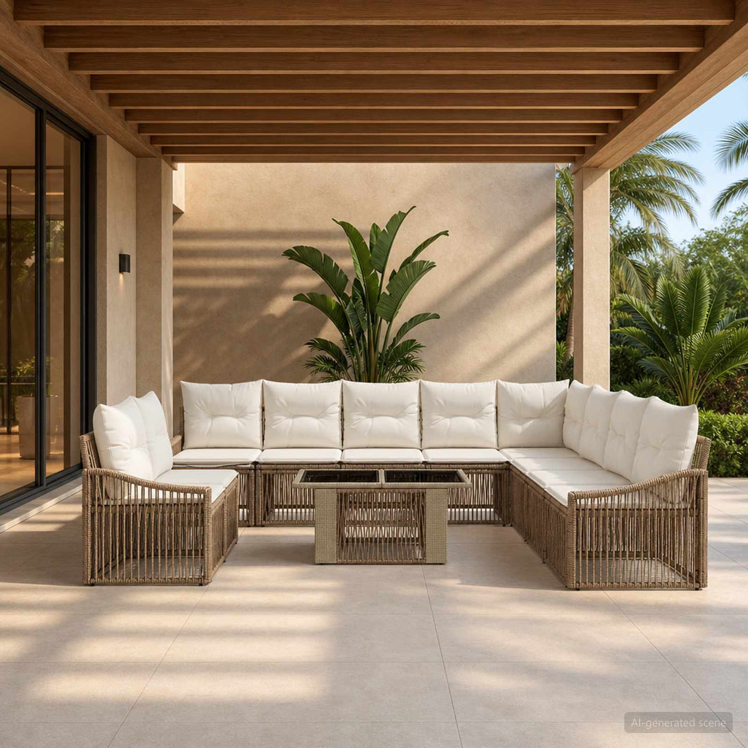 Havesofa Sæt 11 stk. Beige og cremehvid polyrattan