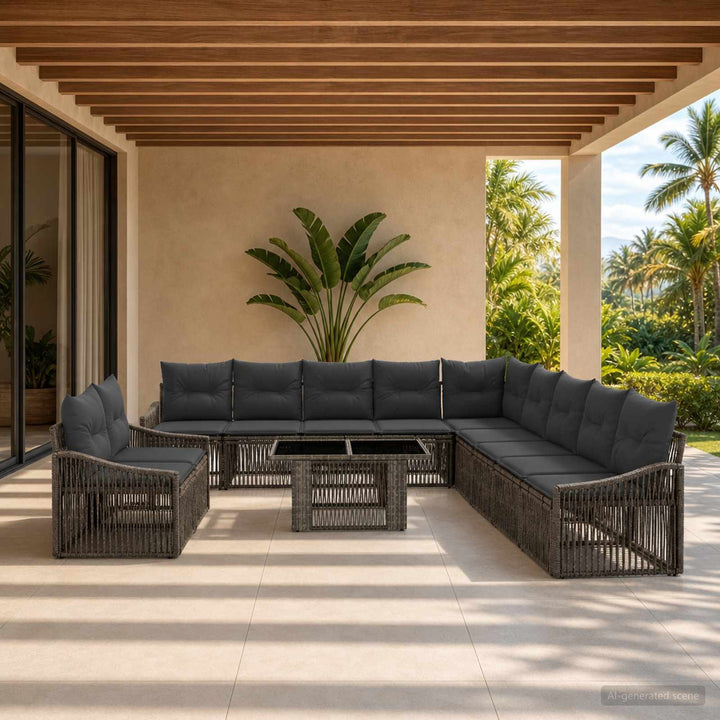Havesofa Sæt 12 stk. Grå og Mørkegrå polyrattan