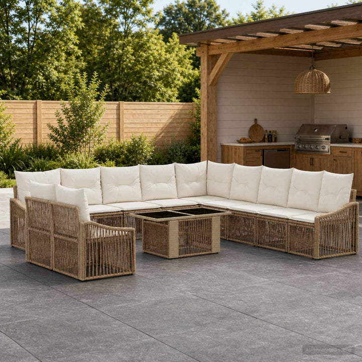 Havesofa Sæt 12 stk. Beige og cremehvid polyrattan