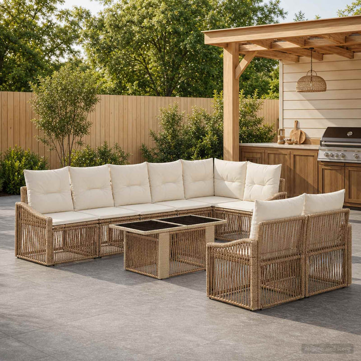 Havesofa Sæt 9 stk. Beige og cremehvid polyrattan