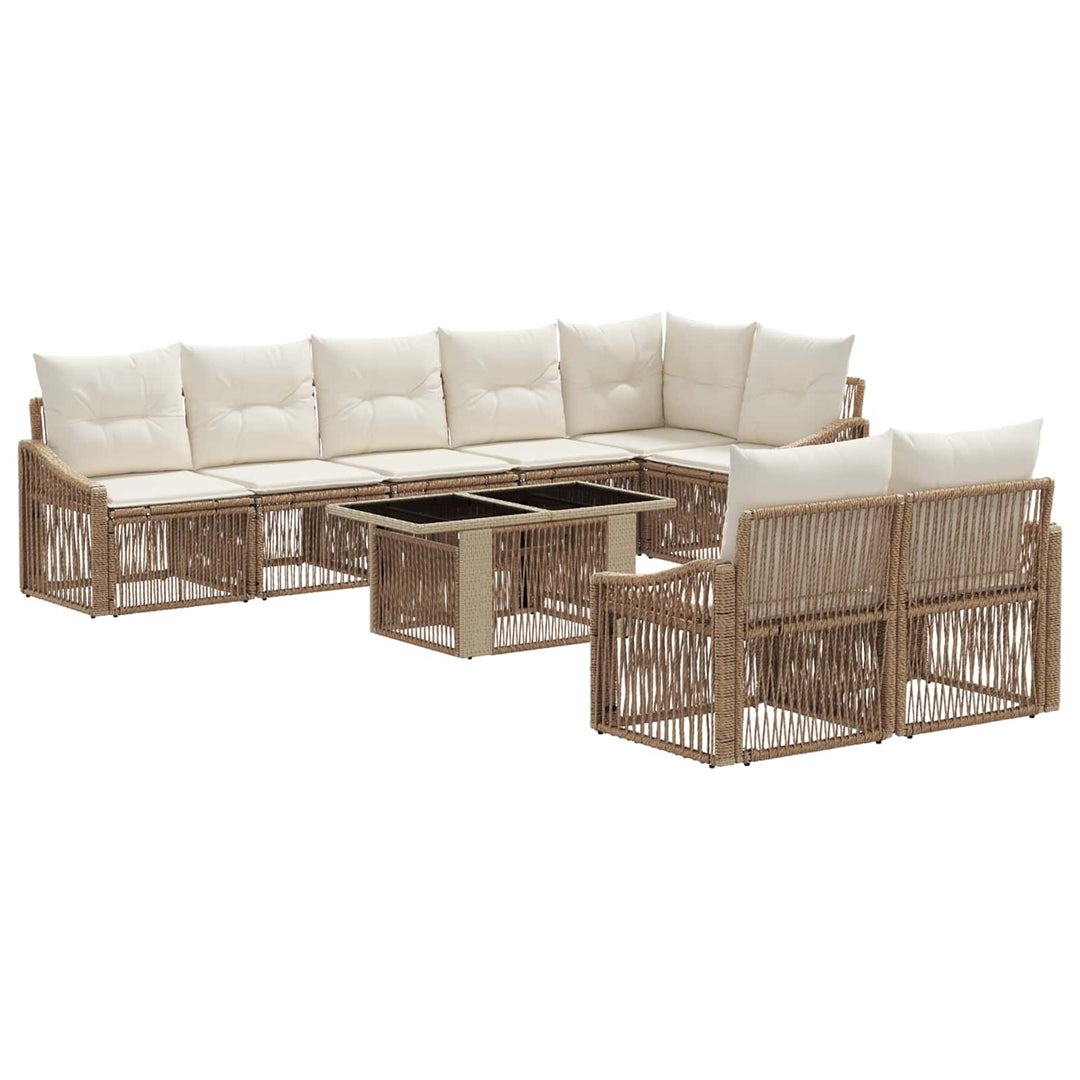 Havesofa Sæt 9 stk. Beige og cremehvid polyrattan