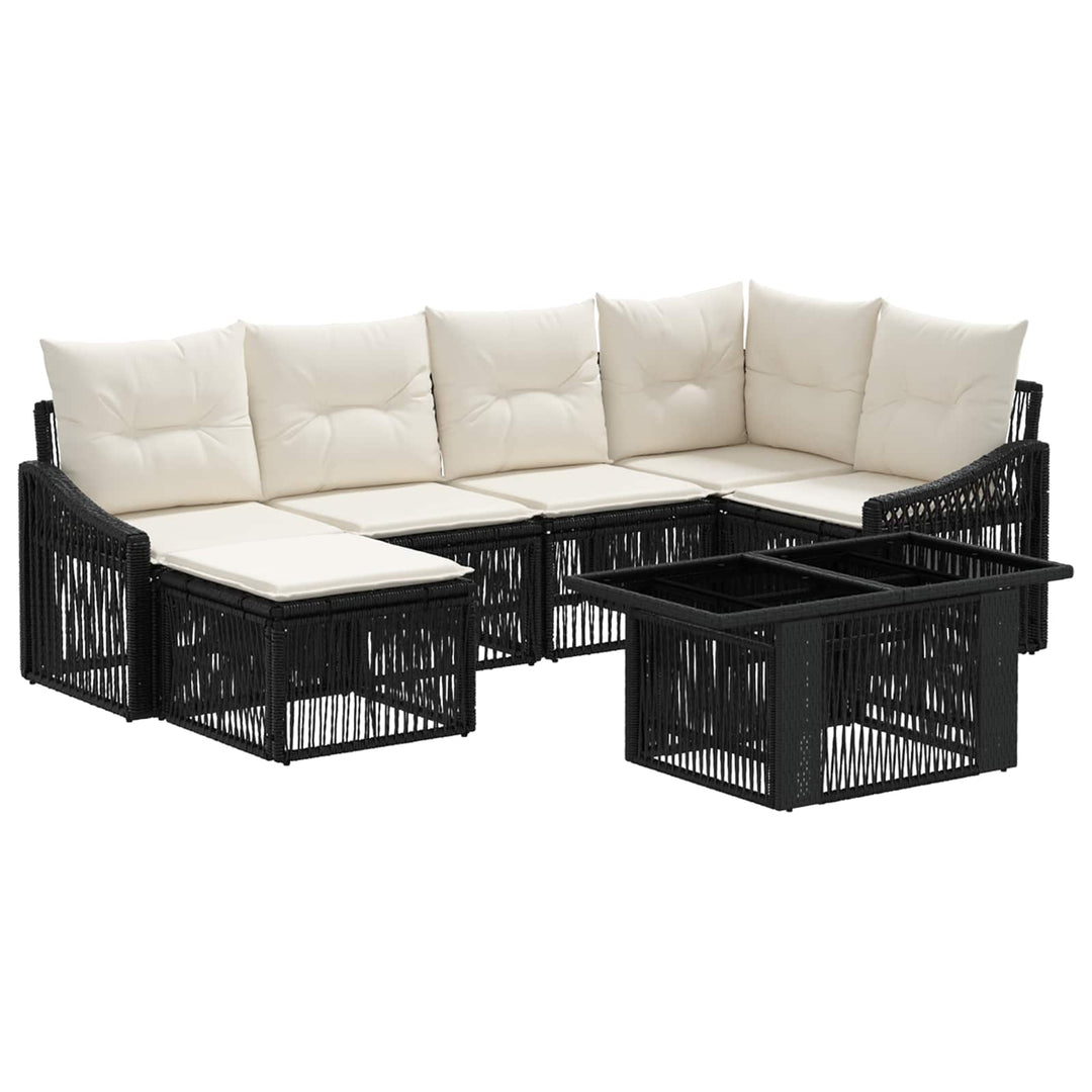 Havesofa Sæt 7 stk. Sort og Cremehvid polyrattan