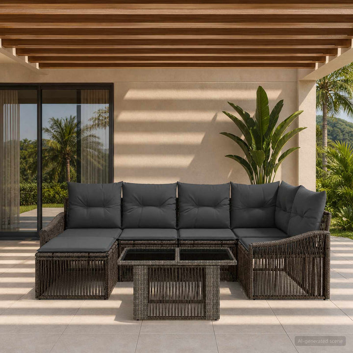 Havesofa Sæt 7 stk. Grå og Mørkegrå polyrattan
