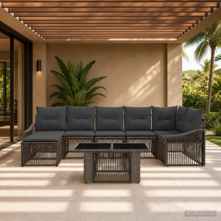 Havesofa Sæt 8 stk. Grå og Mørkegrå polyrattan