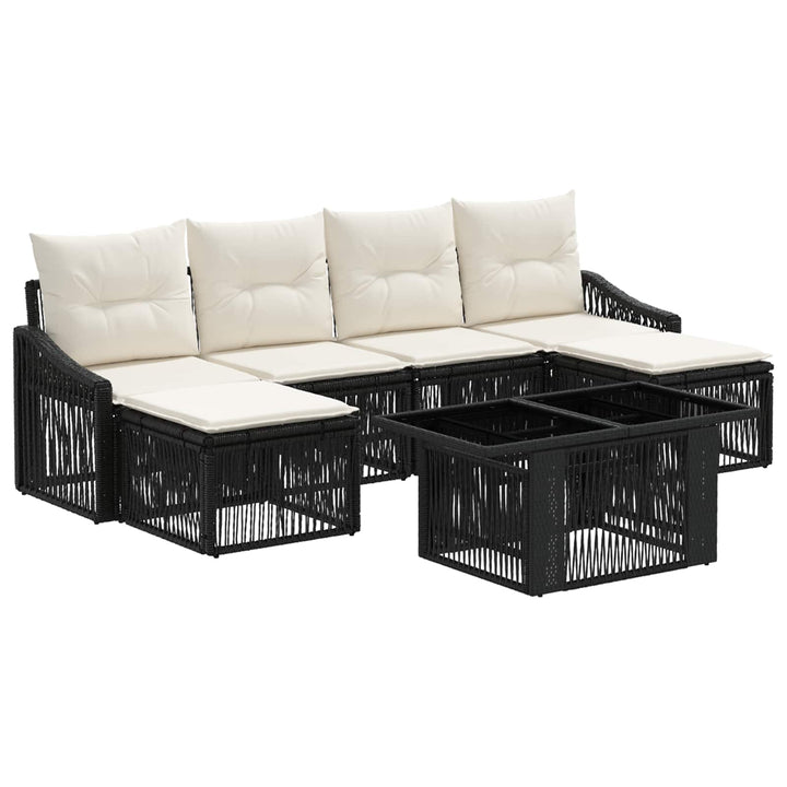 Havesofa Sæt 7 stk. Sort og Cremehvid polyrattan