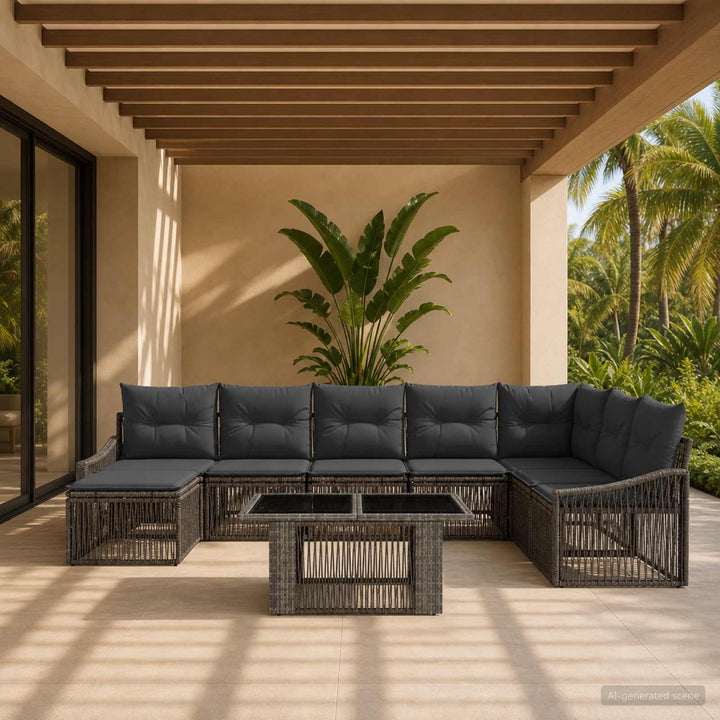 Havesofa Sæt 9 stk. Grå og Mørkegrå polyrattan