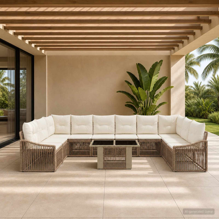 Havesofa Sæt 11 stk. Beige og cremehvid polyrattan