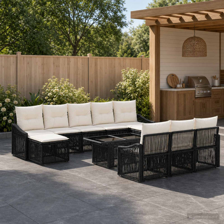 Havesofa Sæt 11 stk. Sort og Cremehvid polyrattan