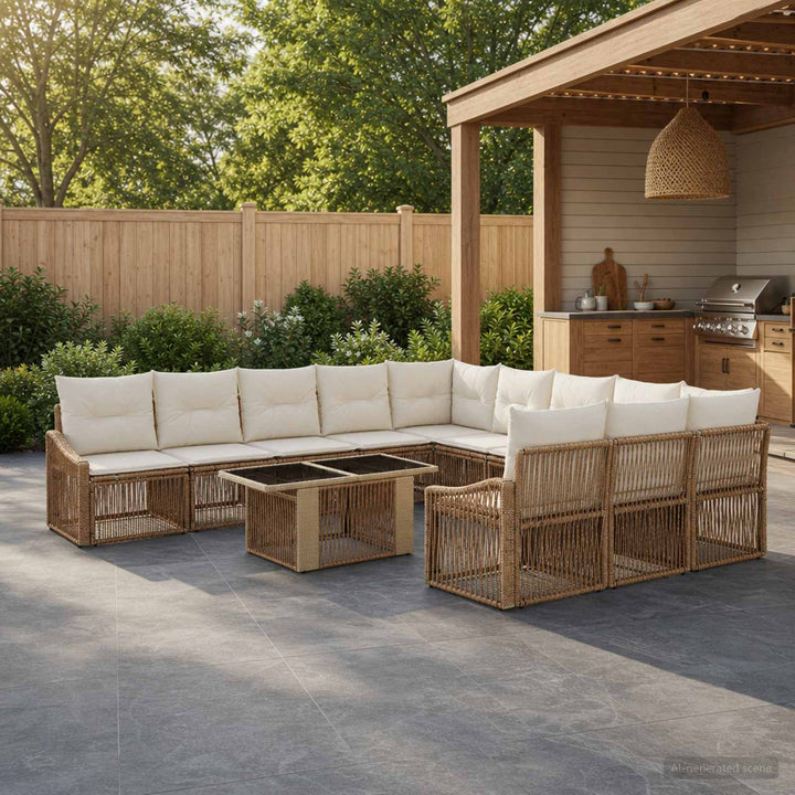 Havesofa Sæt 12 stk. Beige og cremehvid polyrattan