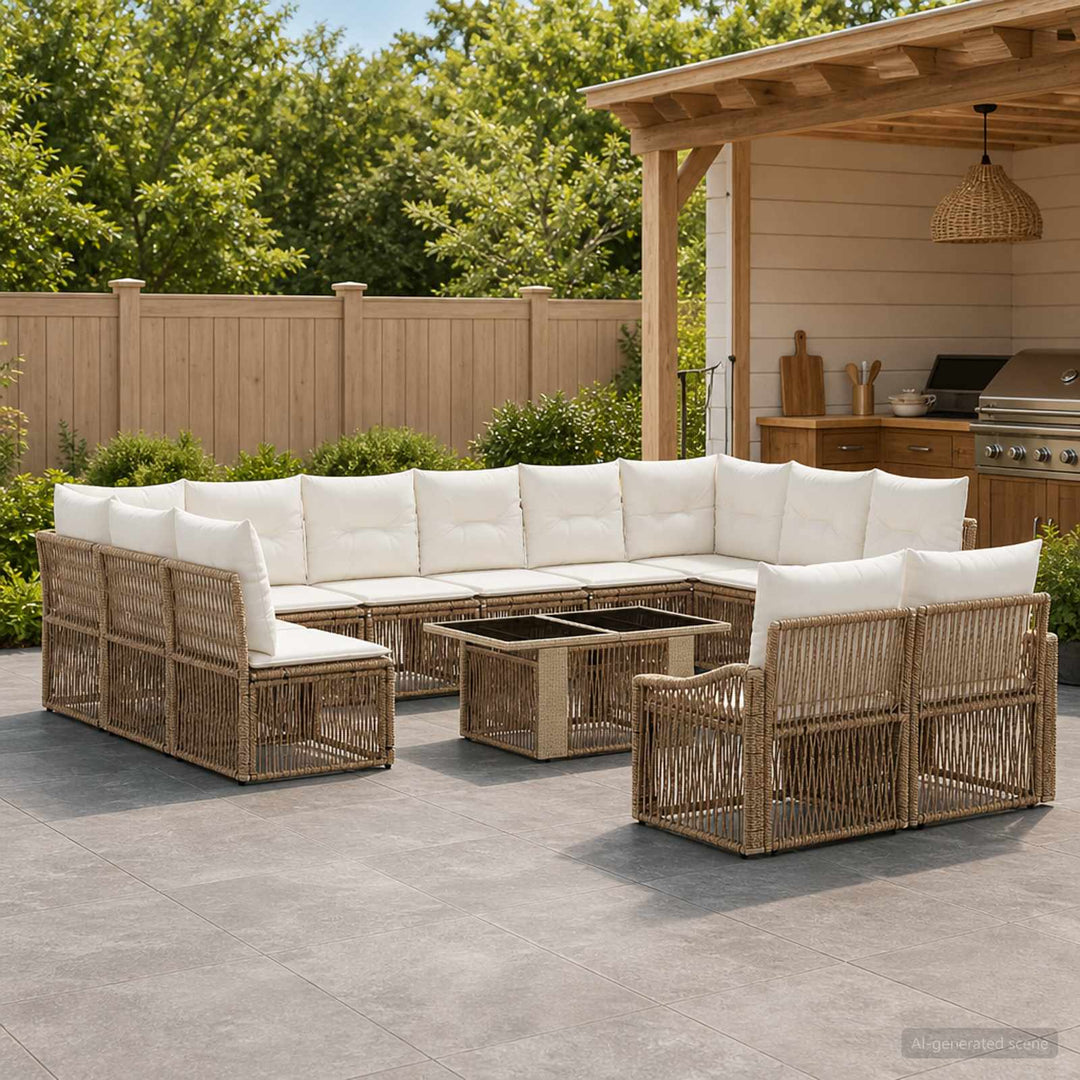 Havesofa Sæt 13 stk. Beige og cremehvid polyrattan