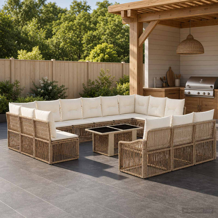 Havesofa Sæt 14 stk. Beige og cremehvid polyrattan