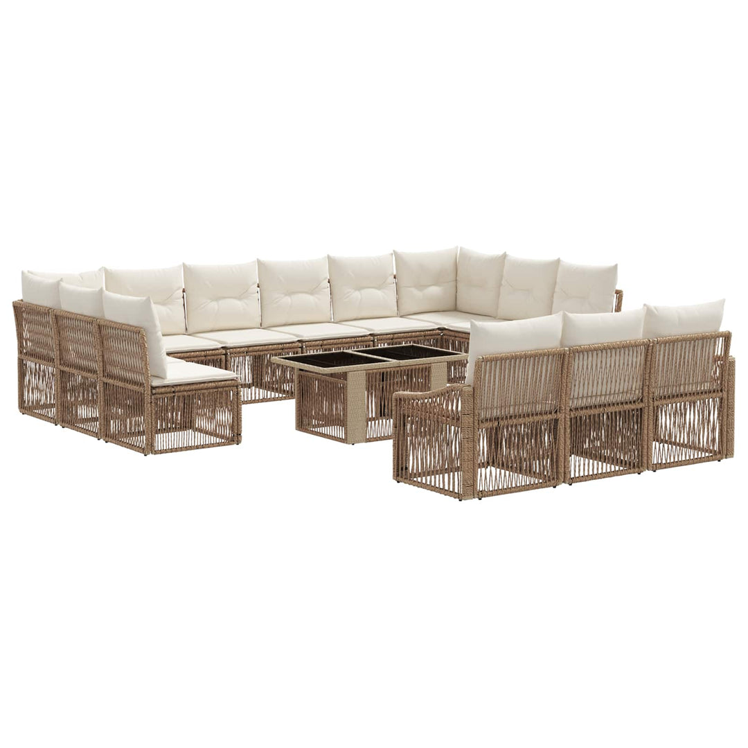 Havesofa Sæt 14 stk. Beige og cremehvid polyrattan