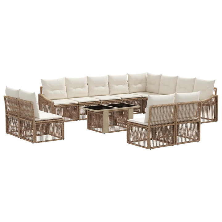 Havesofa Sæt 13 stk. Beige og cremehvid polyrattan