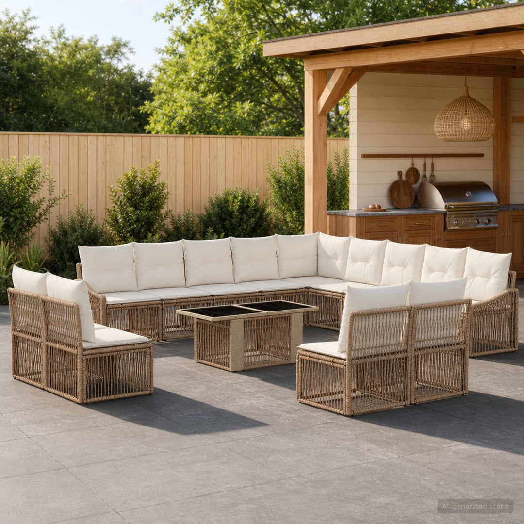Havesofa Sæt 14 stk. Beige og cremehvid polyrattan