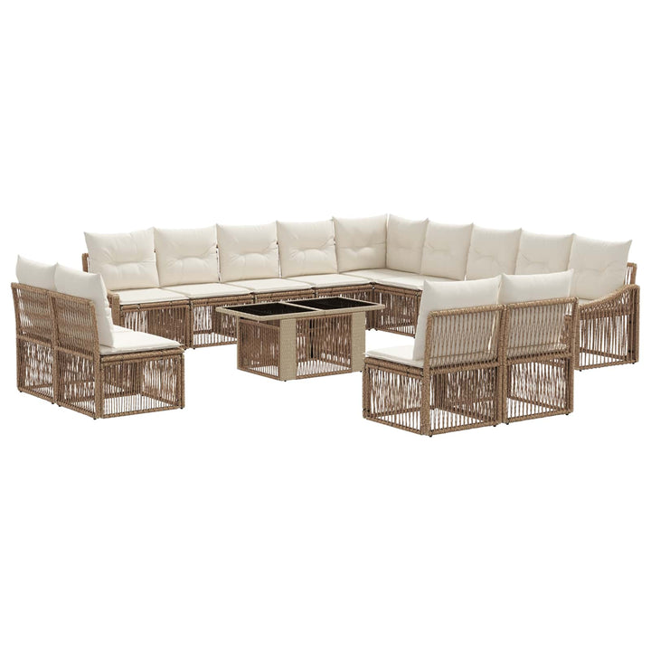 Havesofa Sæt 14 stk. Beige og cremehvid polyrattan