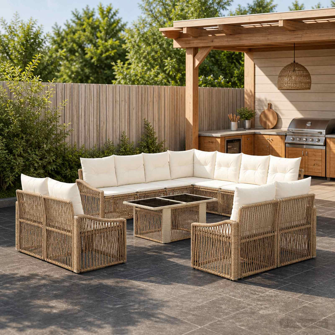 Havesofa Sæt 12 stk. Beige og cremehvid polyrattan