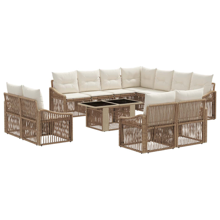 Havesofa Sæt 12 stk. Beige og cremehvid polyrattan