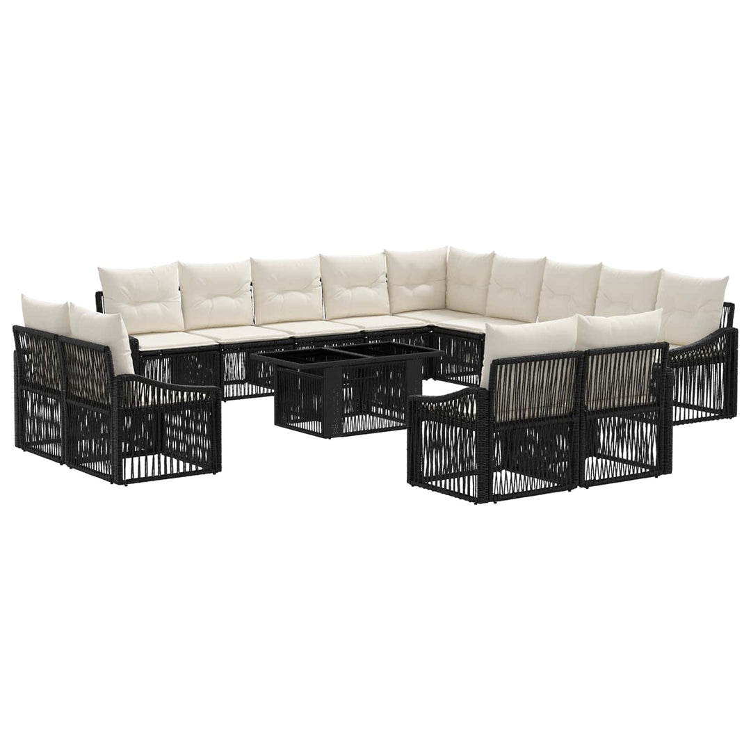Havesofa Sæt 14 stk. Sort og Cremehvid polyrattan