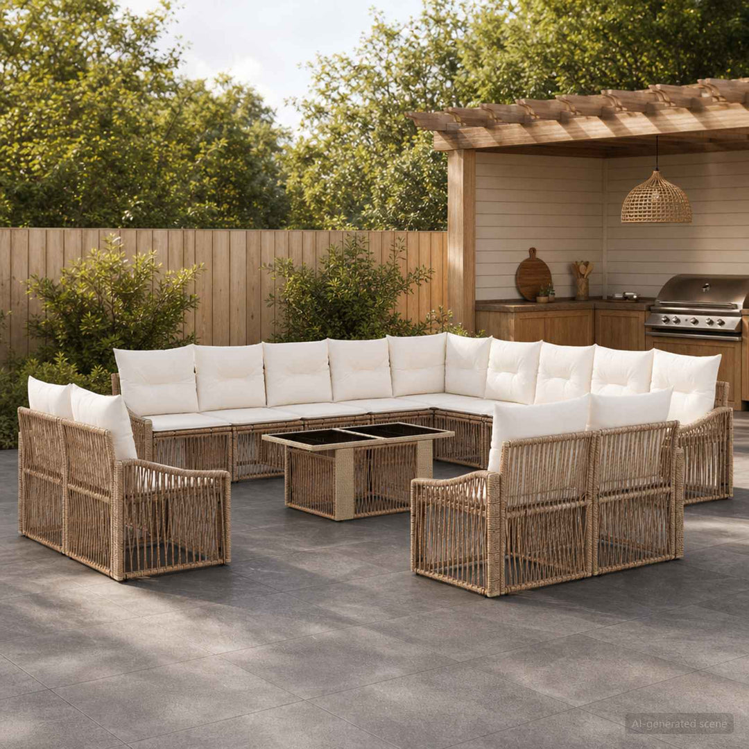 Havesofa Sæt 14 stk. Beige og cremehvid polyrattan