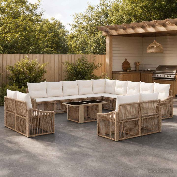 Havesofa Sæt 14 stk. Beige og cremehvid polyrattan
