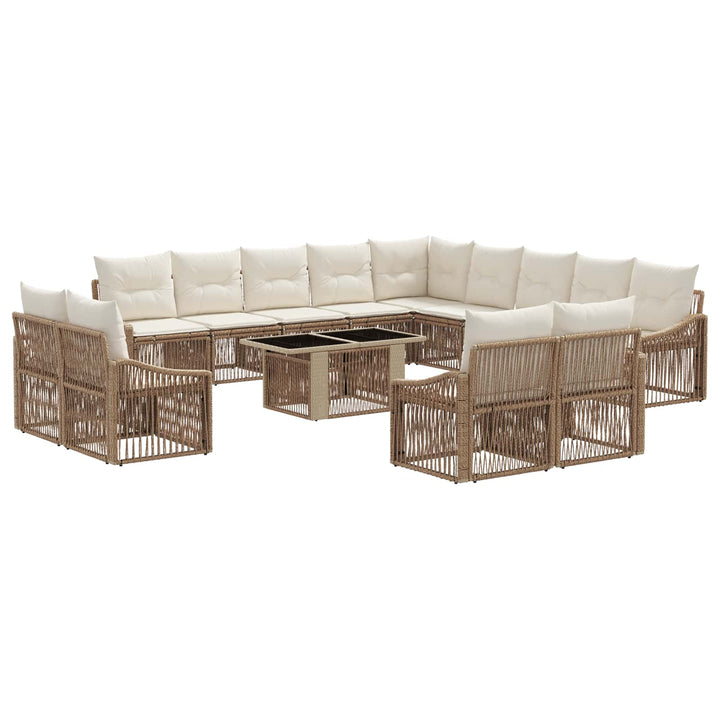 Havesofa Sæt 14 stk. Beige og cremehvid polyrattan