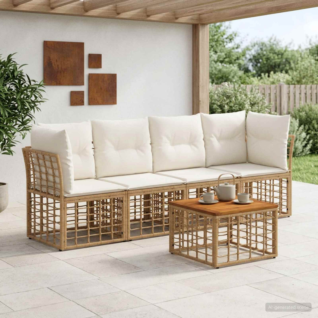 Udendørs sofagruppe 5 stk. Naturlig og Creme Hvid Polyester