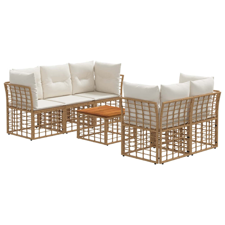 Udendørs sofagruppe 6 stk. Naturlig og Creme Hvid polyrattan