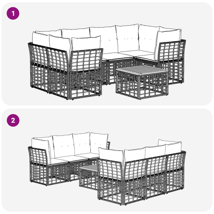 Udendørs sofagruppe 7 stk. Sort og Mørkegrå polyrattan
