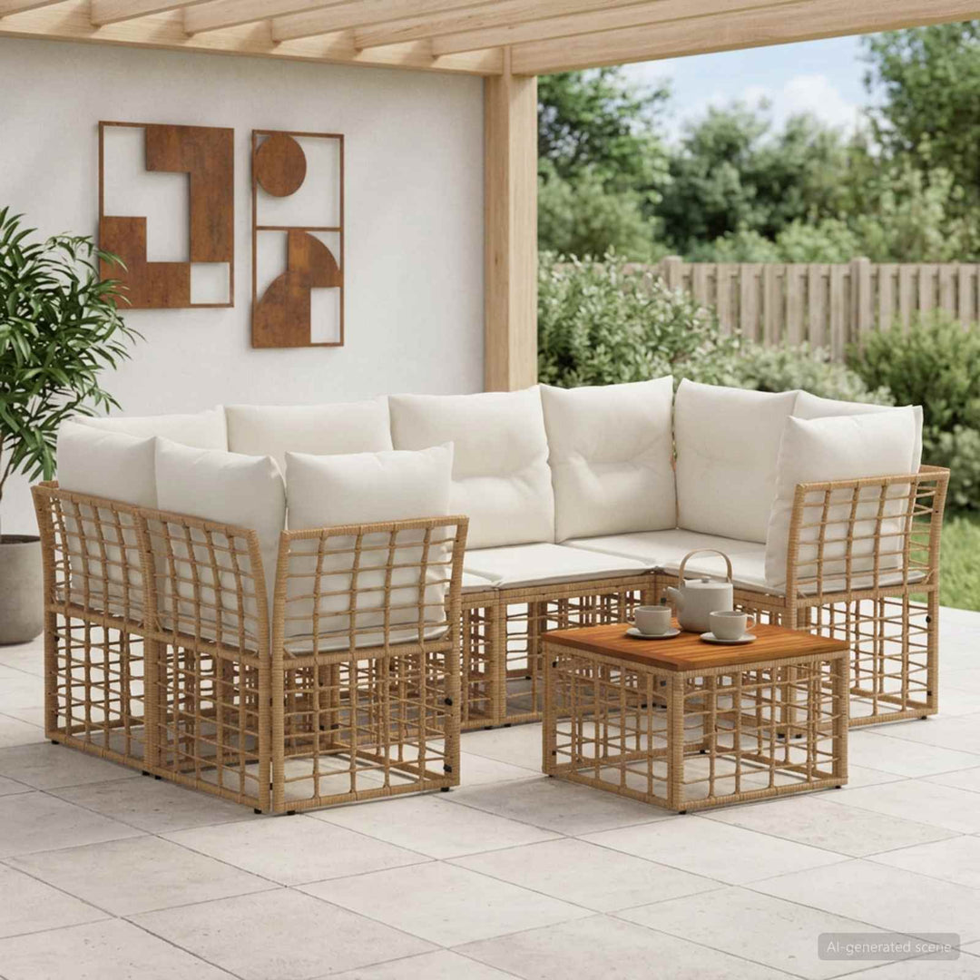 Udendørs sofagruppe 7 stk. Naturlig og Creme Hvid polyrattan