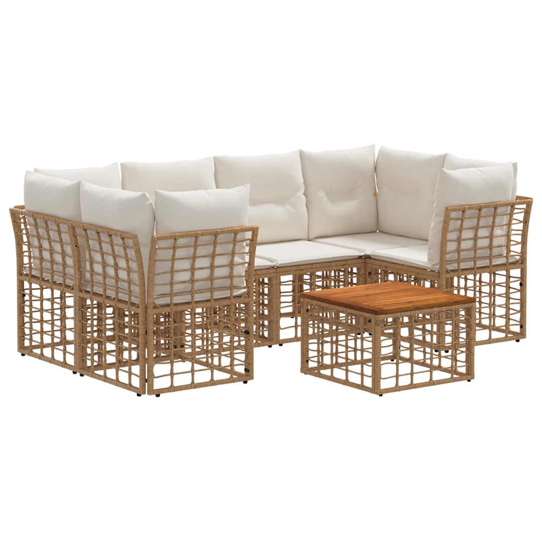 Udendørs sofagruppe 7 stk. Naturlig og Creme Hvid polyrattan