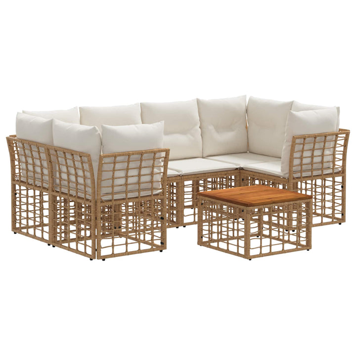 Udendørs sofagruppe 7 stk. Naturlig og Creme Hvid polyrattan