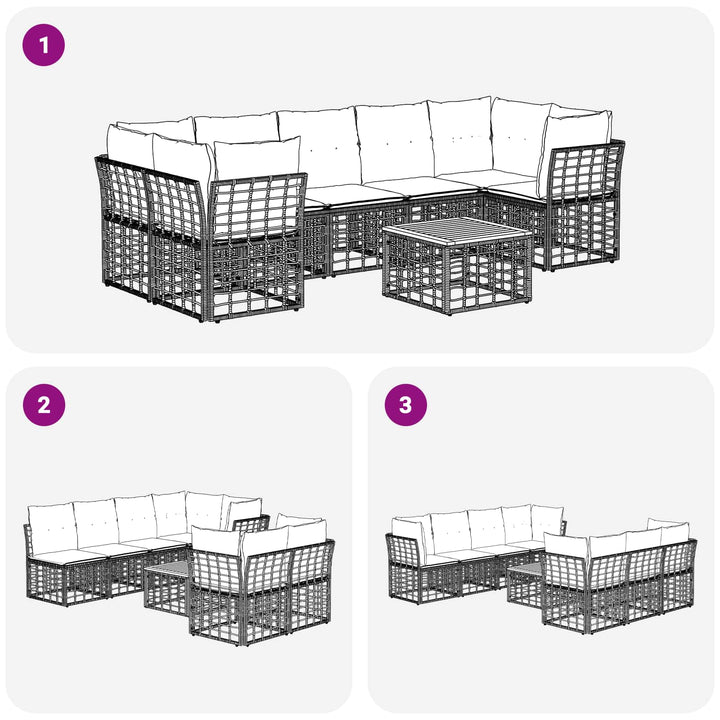 Udendørs sofagruppe 8 stk. Sort og Mørkegrå polyrattan