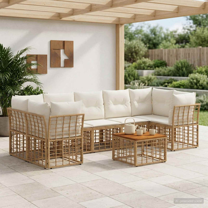 Udendørs sofagruppe 8 stk. Naturlig og Creme Hvid polyrattan