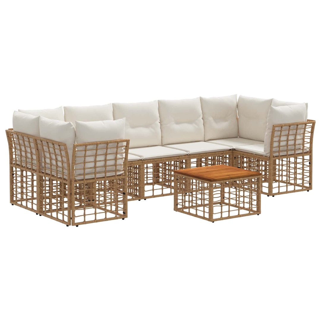 Udendørs sofagruppe 8 stk. Naturlig og Creme Hvid polyrattan