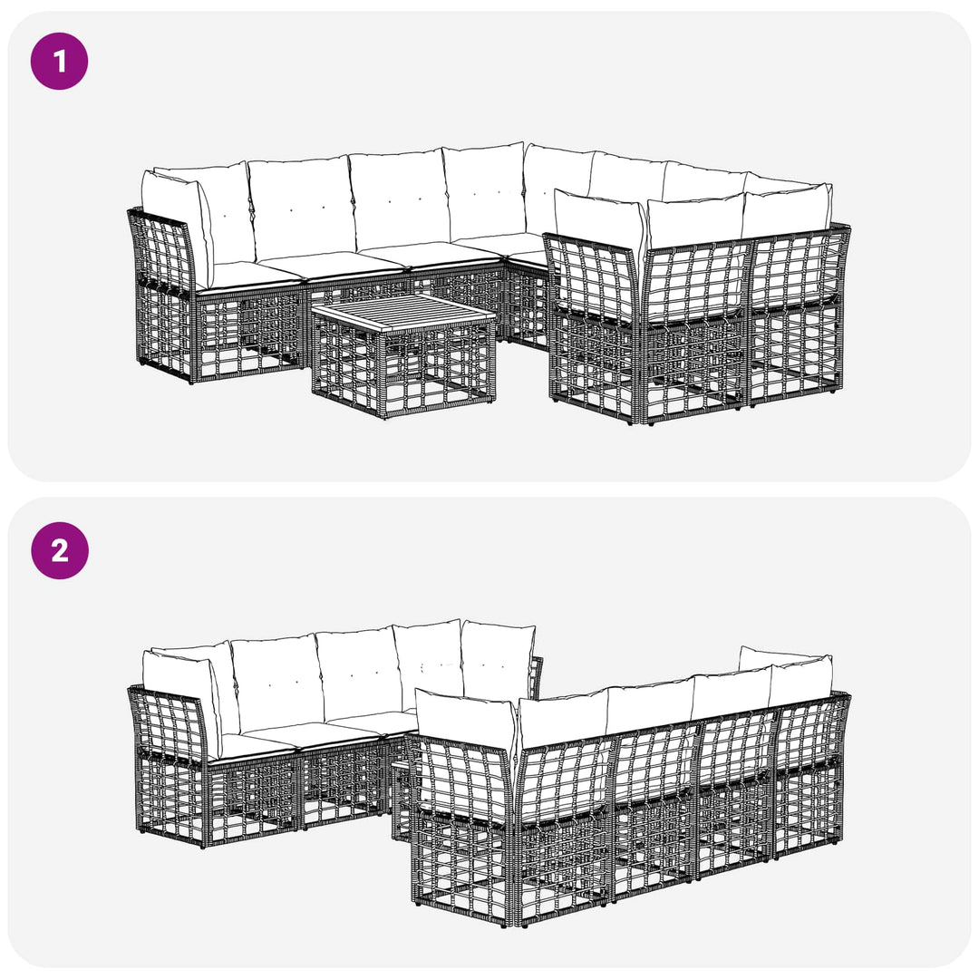 Udendørs sofagruppe 9 stk. Sort og Mørkegrå polyrattan