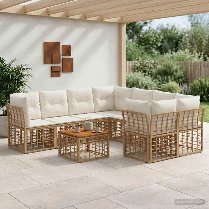 Udendørs sofagruppe 9 stk. Naturlig og Creme Hvid polyrattan